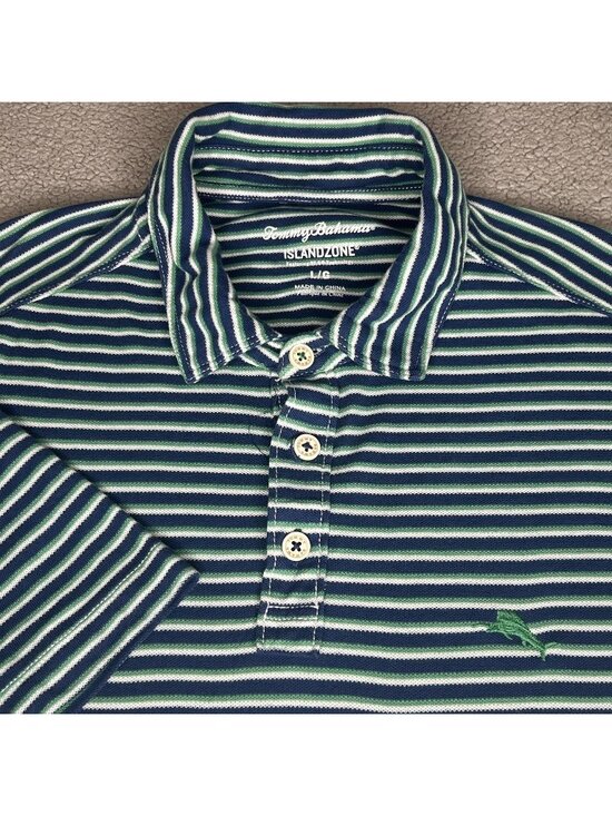 Tommy Bahama Other - Tommy Bahama Polo Shirt Mens Large Blue Green Stripe IslandZone Marlin Golf